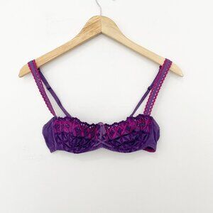 Audabe Paris Purple Floral Embroidery Lace Lingerie Bra Size 36B